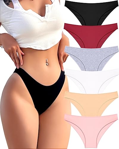 FINETOO 6 Pack Cotton Underwear for Women Cute Low Rise Bikini Panties High Cut Breathable Sexy Womens Cheeky S-XL - X-Large - Set1-pack