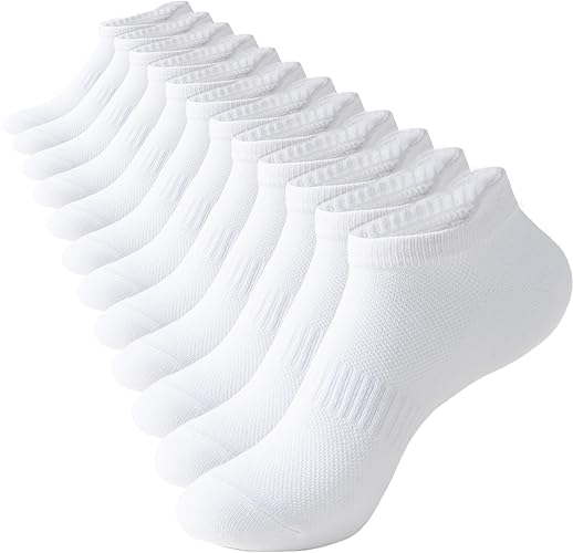 Irisbear Ankle Socks for Women, Running Athletic Low Cut Tab Socks Sports No Show Socks 6-Pairs - 6-9 - White