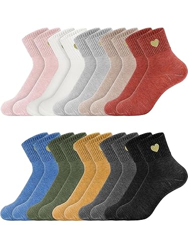 Eurzom 10 Pairs Socks Elastic Ankle Length Cotton Socks Aesthetic Socks Cute Socks Lightweight Low Cut Socks for Women Girl - One Size - Heart
