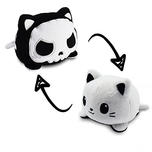 TeeTurtle | The Original Reversible Spooky Cat Plushie | Patented Design | Skeleton (Glow in the Dark!) | Show your mood without saying a word! - Skeleton Glow Plushie