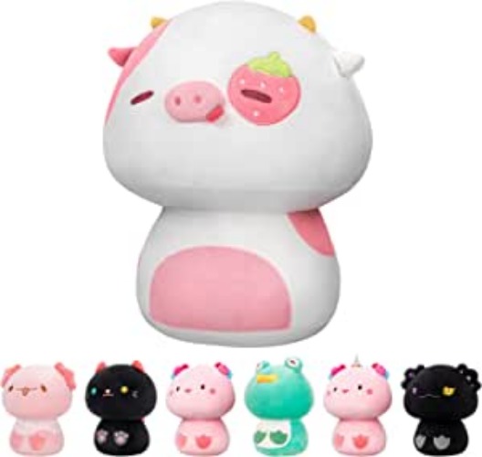 Mewaii 14” Mushroom Plush, Strawberry Cow Plush Pillow Soft Plushies Squishy Pillow, Cute Stuffed Animals Kawaii Plush Toys Throw Pillow Decoration Gift for Girls Boys - Strawberry Cow 14 Inch