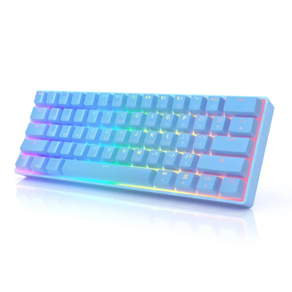 HK GAMING GK61 Mechanical Gaming Keyboard 60 Percent | 61 RGB Rainbow LED Backlit Programmable Keys | USB Wired | for Mac and Windows PC | Hotswap Gateron Optical Brown Switches | Blue - Gateron Optical Brown Malibu