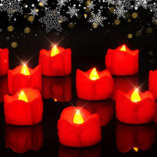 Homemory 24-Pack Melting Red Candles Tea Lights Battery Operated, Halloween Candle Red Tea Lights, Flameless Flickering Votive Candles, Ideal for Halloween Decor, Theme Party, Dia 1-2/5" x H 1-1/4'' - Red