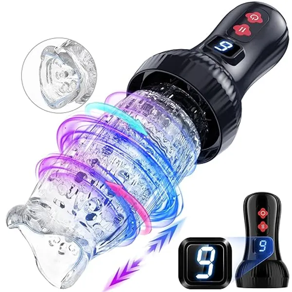 Kismloit Electric Male Masturbator Sex Toys for Men, LCD Display Mastuabors Toy for Penis Stimulation 9 Rotating & Thrusting Sex Toys4mens UK,Adult Pocket Pussy Sex Doll Sex Toys4couples Men & Women - Transparent