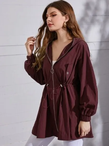 SHEIN Jacke mit Tunnelzug, Raglanärmeln, Reißverschluss, Kapuze