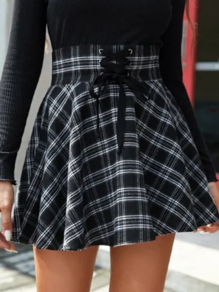 SHEIN Ausgestellter Rock zum Schnüren mit Tartan Muster