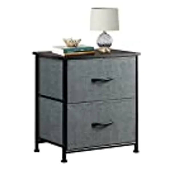 WLIVE Nightstand, 2 Drawer Dresser for Bedroom, Small Dresser with 2 Drawers, Bedside Furniture, Night Stand, End Table with Fabric Bins for Bedroom, Living Room, College Dorm, Dark Grey