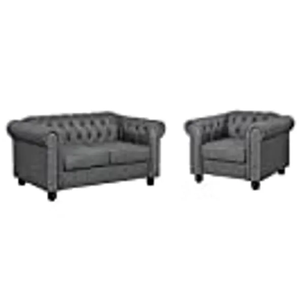 Morden Fort Couches for Living Room, Sofas for Living Room Furniture Sets, Chair and Loveseat 2 Pieces, Fabric, Polyester Grey