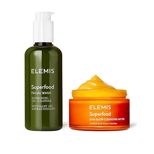 ELEMIS Superfood Glow Cleansing Butter - a Radiance Boosting Facial Cleanser to Brighten & Nourish Skin, Gentle Cleanse, Anti-Wrinkle & Removes Makeup & Leaves a Soft Glowing Complexion 90g & 200g - Superfood AHA Glow Cleansing Butter 90g + Superfood Facial Wash 200ml