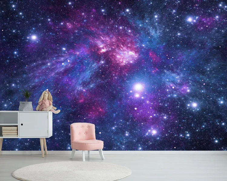 Galaxy Wall Murals Blue-Purple Peel and Stick Space Wall Decal Wallpaper Space Galaxy Print Wallpaper Print Stars Wall Art Space Decal