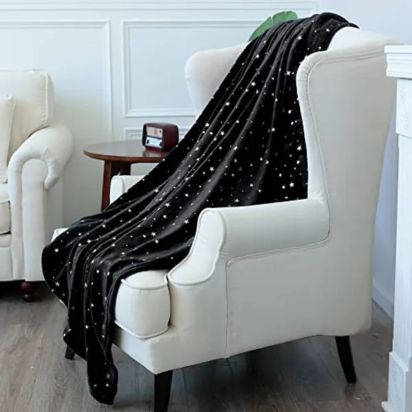 NANPIPER Fleece Blankets Star Foil Print Throw,Super Soft Flannel Fuzzy Blanket,50"x 65" Black