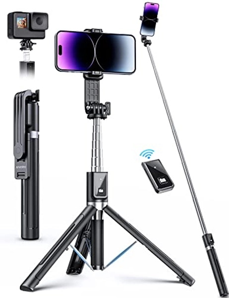 Selfie Stick Tripod with Remote, ANXRE 50" Portable 5 in 1 Selfie Stick Phone Tripod, Wireless Selfie Stick Tripod for Cell Phone Compatible with iPhone 14/13 Pro Max Gopro Android DJI (Black)