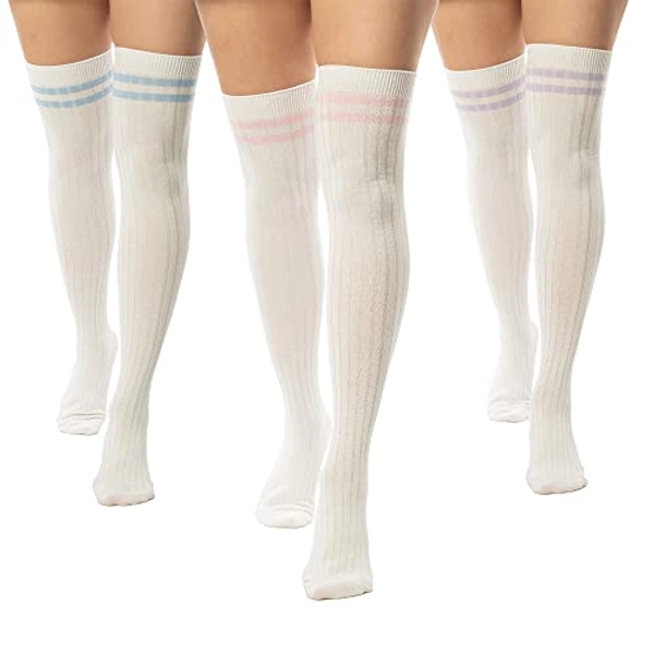SERICI Thigh High Socks | Womens Striped Cotton Thigh High Tube Sock | Over Knee Boot Socks
