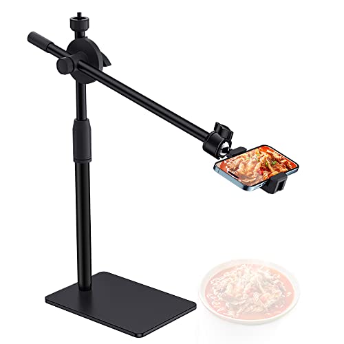 HVAYING Overhead Phone and Camera Mount Stand for YouTube Live Video Cooking Makeup and Crafts - Compatible with iPhone Logitech Webcam