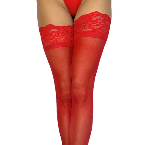 Lace Top Thigh High Stockings: Red | M - XL