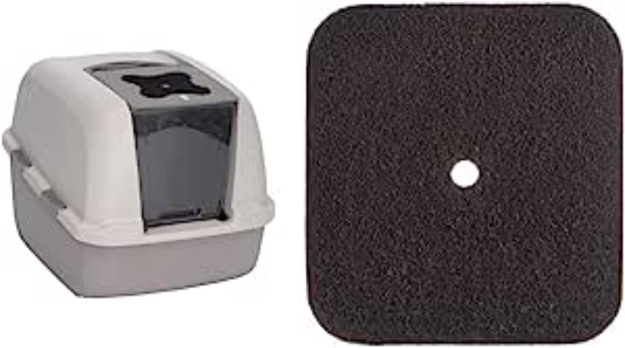 Catit Jumbo Hooded Cat Litter Pan + Filter Replacement - Warm Gray Litter Pan w/ Carbon Filter