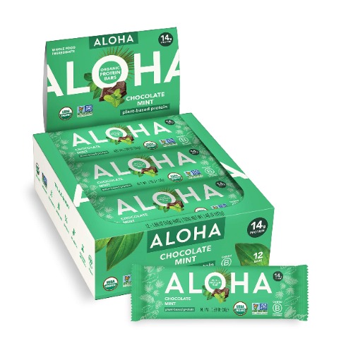 ALOHA Organic Plant Based Protein Bars, Chocolate Mint, 1.98 Oz (Pack of 12) - Chocolate Mint