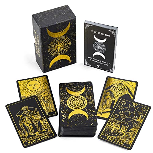 Prophet Gold Foil Tarot Cards Deck,78 Original Fortune Telling Game with Guide Book for Beginners,Standard Size4.75" x 2.76" (Black/Gold) - Black/Gold