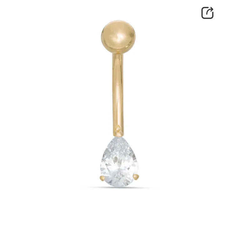 10K Solid Gold CZ Two-Stone Belly Button Ring - 14G 7/16"