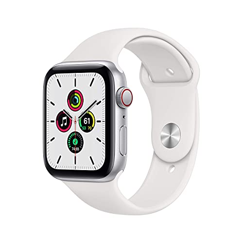 Apple Watch SE (2nd Gen) (GPS + Cellular 44mm) Silver Aluminium Case with White Sport Band, Regular (Renewed) - GPS + Cellular - 44mm - Silver Aluminum Case with White Sport Band