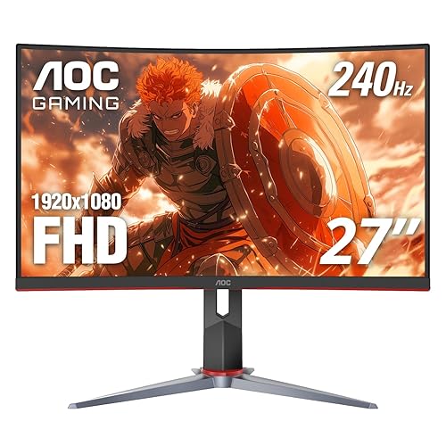 AOC C27G2Z 27" Curved Frameless Ultra-Fast Gaming Monitor, FHD 1080p, 0.5ms 240Hz, FreeSync, 2x HDMI 2.0, 1x Display Port, Height Adjustable, Xbox PS5 Switch Ready, 3-Year Zero-Bright-Dot - 27" Curved FHD - 240Hz
