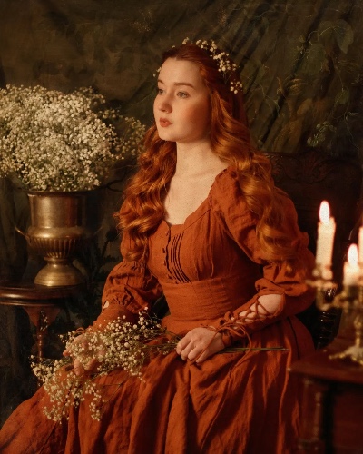 Phoenix 24 | regency lace-up linen dress | Coral / L