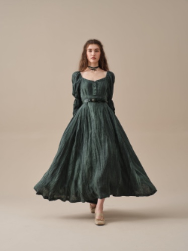PHOENIX 24 | REGENCY LACE-UP LINEN DRESS | Teal / L