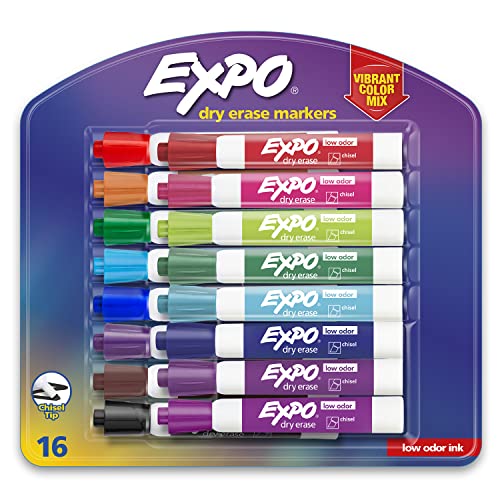 EXPO Low Odor Dry Erase Markers, Chisel Tip, Assorted Colors, 16 Count,EXPO Low Odor Dry Erase Markers, Chisel Tip, Assorted Colors, 16 Count,EXPO Low Odor Dry Erase Markers, Chisel Tip, Assorted Colors, 16 Count - 16 Count (Pack of 1) - Markers