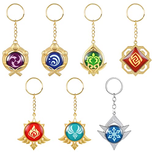 UTIEHD 7 Pack Genshin Impact Vision Keychain, Anime Keyring, for Collection and Genshin Fans - 7pcs