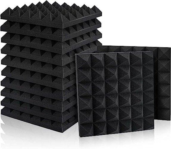 12 Pack Set Acoustic Foam Panels, Studio Wedge Tiles, 2" X 12" X 12" Acoustic Foam Sound Absorption Pyramid Studio Treatment Wall Panels - 12 Pack-2" x 12" x 12" - Black (Pyramid)