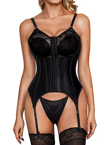 ACELANDY Women Corset Lingerie Bodysuit Set & Plus Size Corset Lingerie Tummy Control Sexy Lingerie for Women