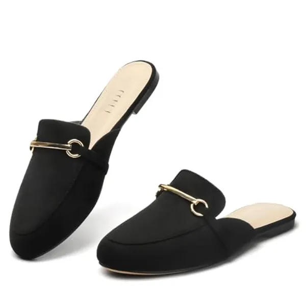 MUSSHOE Mules for Woman Buckle Flats Comfortable Slip on Women Mules Flats Shoes Backless Loafers