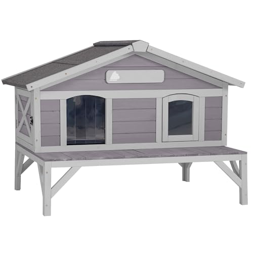 Outdoor Cat House Feral Kitty Shelter with Large Opening Roof Wooden Weatherproof Cat Shelter for Winter,Escape Door - AIR92