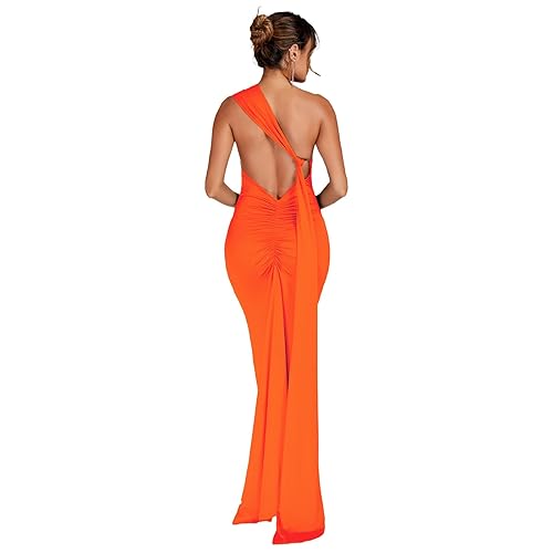 ABYOVRT Women Sexy Backless Dress Bodycon Sleeveless Open Back Maxi Dress Going Out Elegant Party Cocktail Long Dress - Medium - B-orange