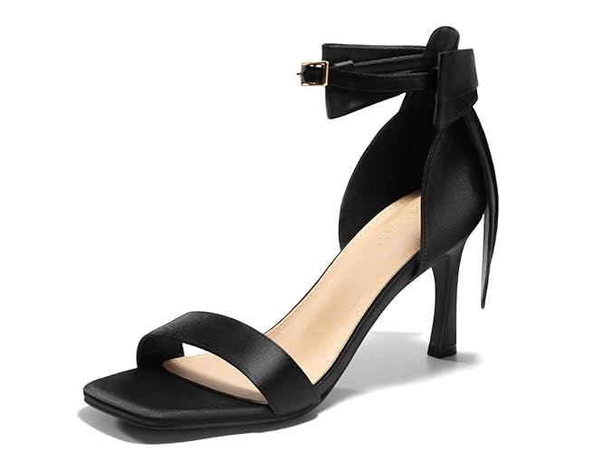 Coutgo Womens Bow Tie High Heels One Strap Heeled Sandals Sexy Stiletto Open Toe Wedding Bride Shoes - Black - 9