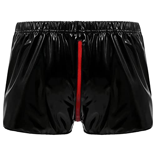 TIEVOSA Men Lingerie Fishnet Bodysuit Shiny Leather Low Rise Shorts Underwear Men Underpants Lingerie G-String T-Back - Black - Large