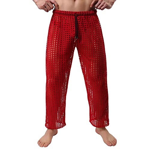 TIEVOSA 2024 Sexy Lingerie for Men Naughty Sex. Curvy Women 9.99 Hollow Sexy Mesh Pants Pants Fashion Leisure - Red - Large