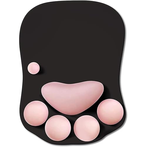 WESAPPINC Cat Paw Mouse Pad with Wrist Support Soft Silicone Wrist Rests Non Slip Ergonomic Mousepad for Office Computer Gaming Desk Decor (10.7x7.8x0.9'') (Black Cherry) - Black cherry