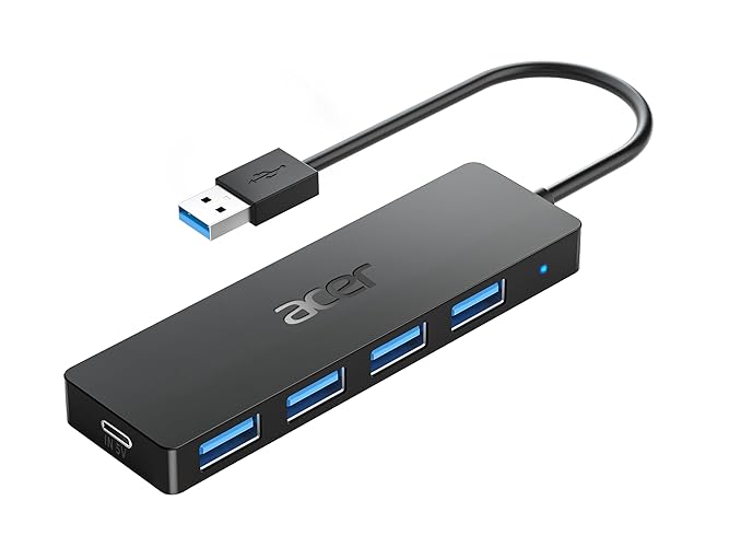 Acer USB Hub, 4 Ports Multiple USB 3.0 Hub, USB Data Hub for Laptop with USB C Power Port, USB Extender for A Port Laptop, Windows, Linux, Acer PC, and More(0.7ft) - 0.7ft - USB-A 3.0