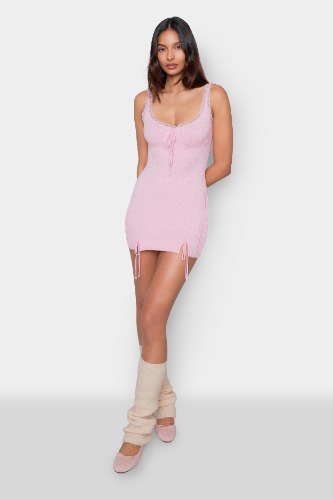 Dainty Lace Knit Mini Dress | Baby Pink / XXS