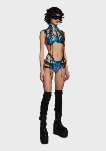 Rude Awakening Harness Bra Top - Indigo | XX-Small