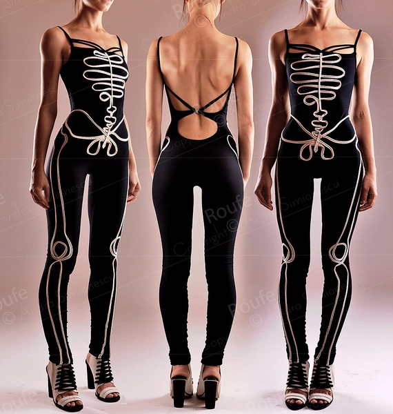 XXS Cotton Jersey Playsuit Sexy Skeleton Jumpsuit Halloween