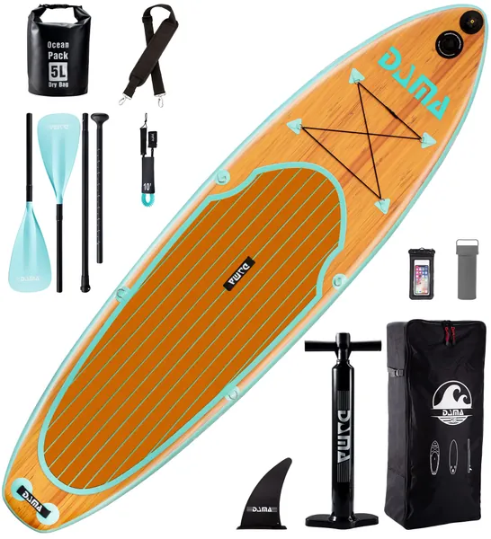 DAMA 9'6"/10'6"/11' Inflatable Stand Up Paddle Board, Yoga Board, Camera Seat, Floating Paddle, Board Carrier, Waterproof Bag, sup Paddleboard, Traveling Board for Surfing - Nature wood 11'*33"*6"