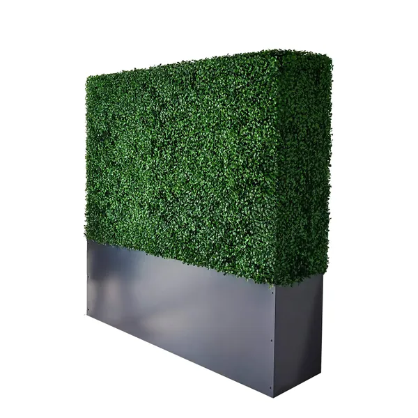 AGPL Upgraded Artificial Boxwood Hedge Wall with Gray Color Planter Room Divider and Privacy Wall Backdrops (48" H 48" W 12" D) - 