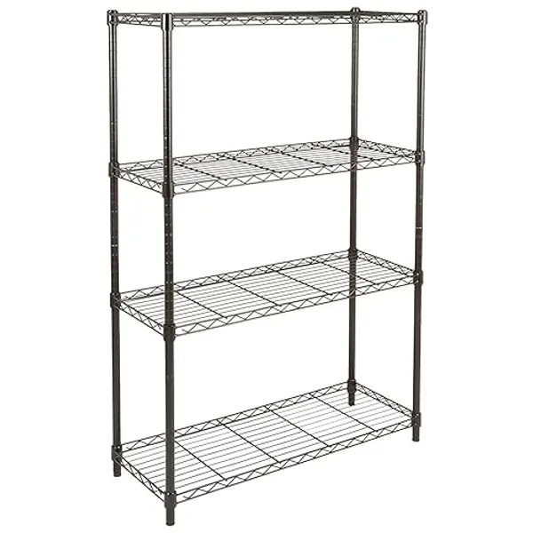 Amazon Basics 4-Shelf Adjustable Heavy Duty Steel Wire Rack Storage Shelving Organizer for Kitchen, Garage, 36" L x 14" W x 54" H, Black - 4-Shelf - No Wheels - Black