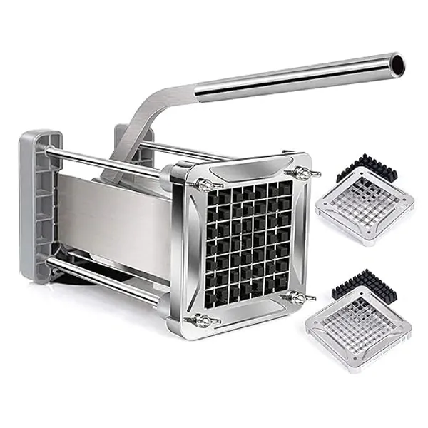 French Fry Cutter, Sopito Professional Potato Cutter Stainless Steel with 1/2-Inch and 3/8-Inch Blade Great for Potatoes Carrots Cucumbers - 1/2 Inch & 3/8 Inch
