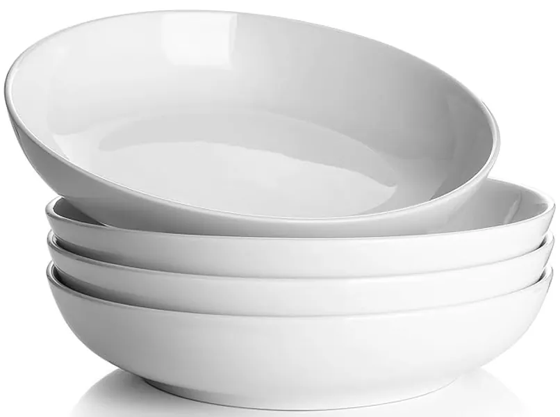 Y YHY Pasta Bowls 32oz, Ceramic Large Salad Serving Bowls, White Pasta Bowls Set, Shallow Soup Bowl Set of 4, Microwave & Dishwasher Safe - 8.5 Inches-32oz - White