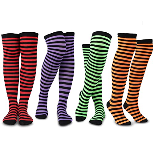 4 Pairs Halloween Striped Thigh High Witch Socks - Amazon
