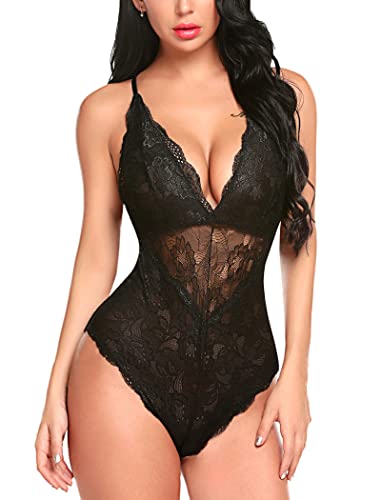 Lingerie Sexy Lace Bodysuit Deep V 