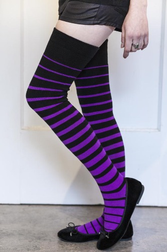 Extraordinary Acrylic Gradient Stripes Thigh High | Black/Purple